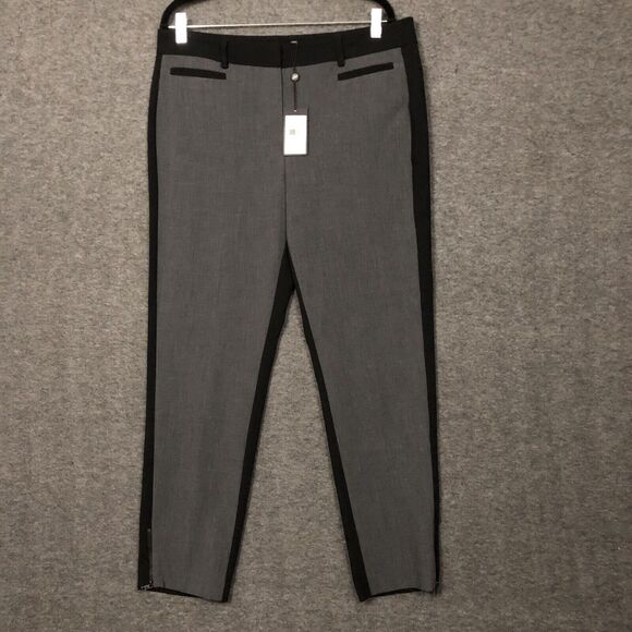 NWT ADRIANA PAPELL WOMENS 14 DRESS/LEISURE ￼PANTS GRAY/BLACK ZIP-CUFF BUTTON/ZIP - Picture 1 of 12